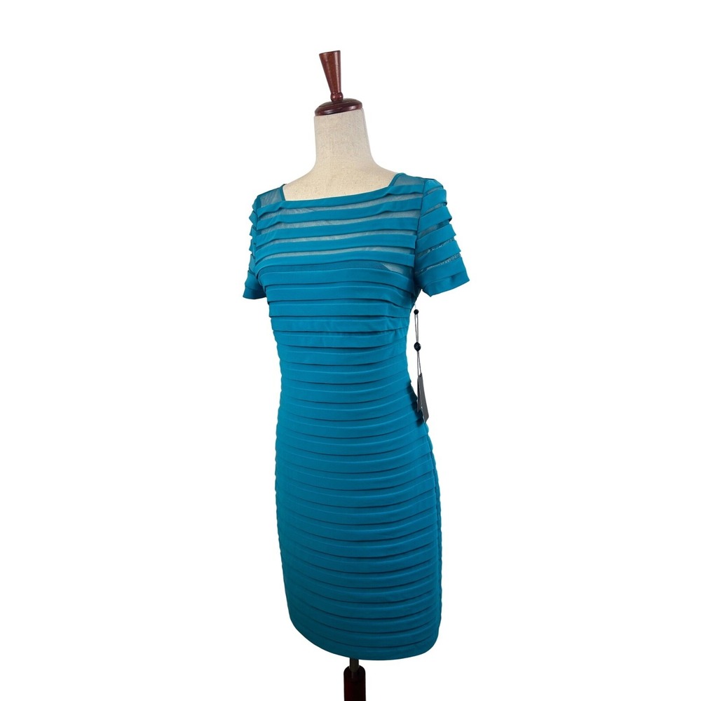 New‎ Adrianna Papell Sheath Bodycon Teal Dress Tiered Cocktail Party US Size 6